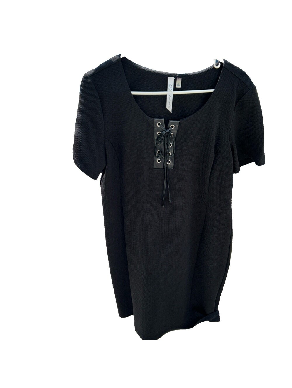 New York Collection S L Grunge Goth Coquette Black Dress With Leather Strap
